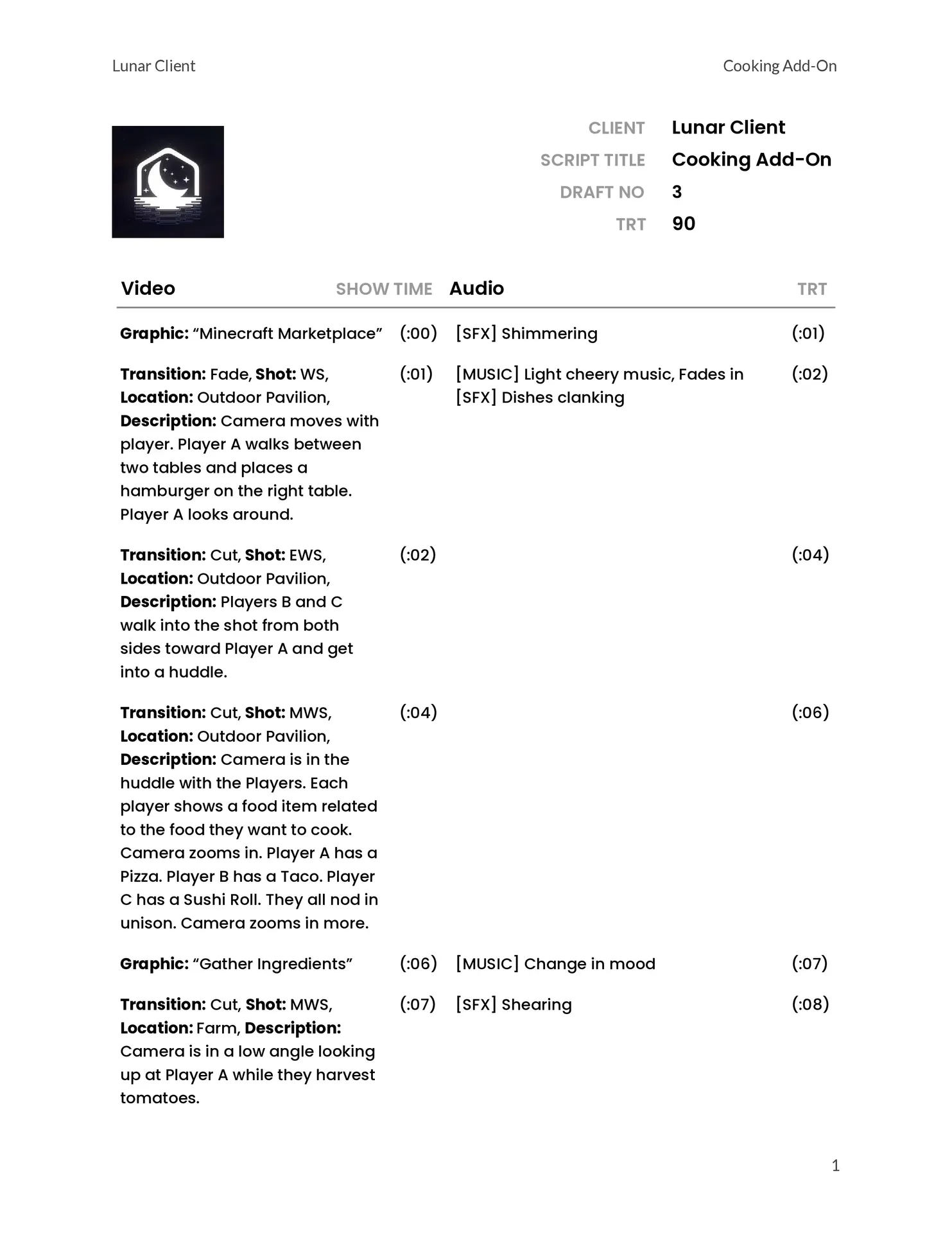 Cooking Script Page 1