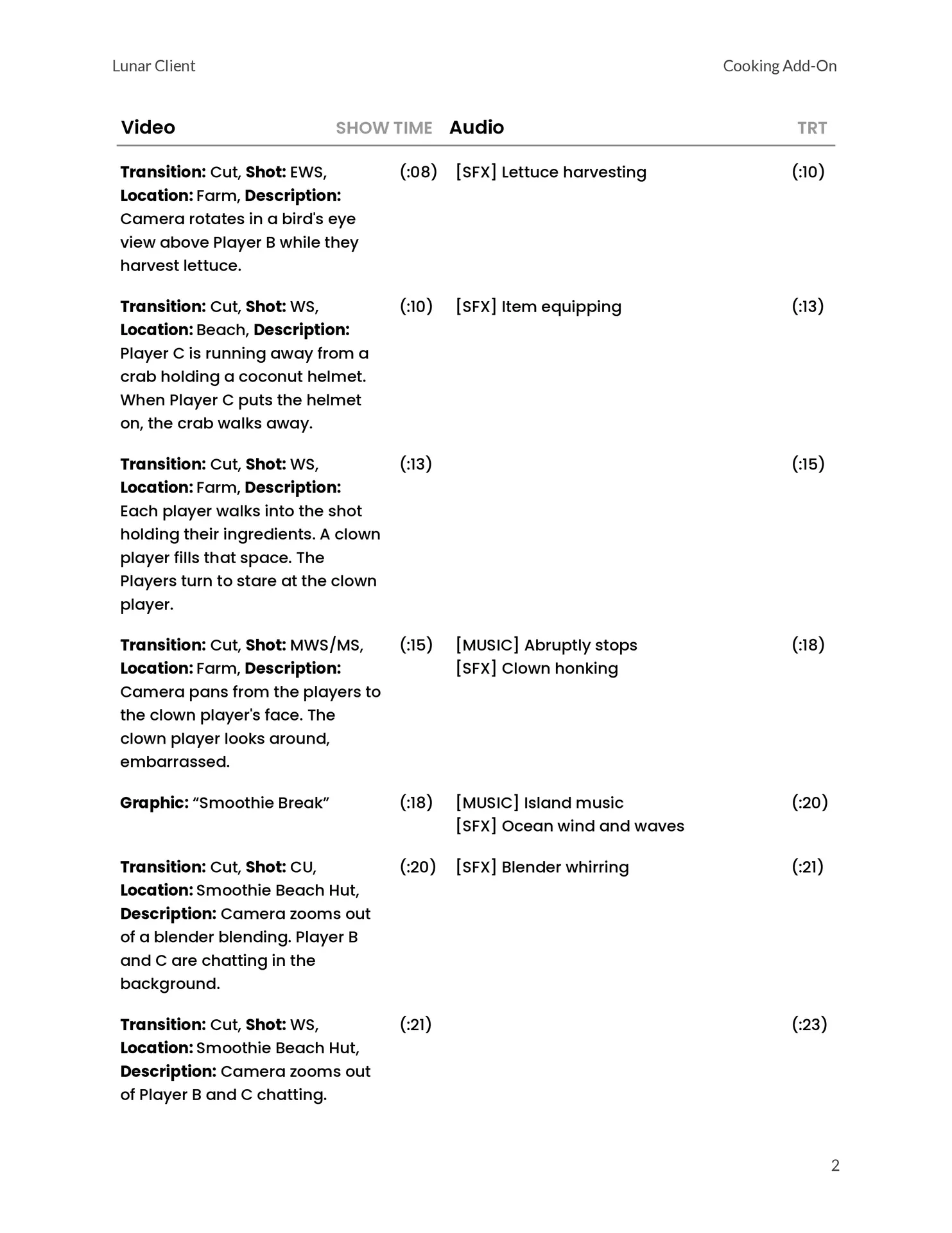 Cooking Script Page 2